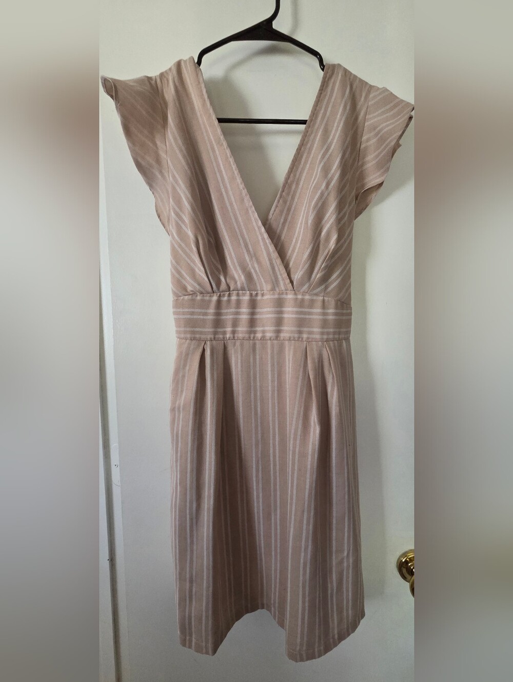 She and Sky Light Beige Striped Midi Dress -Juniors Large
